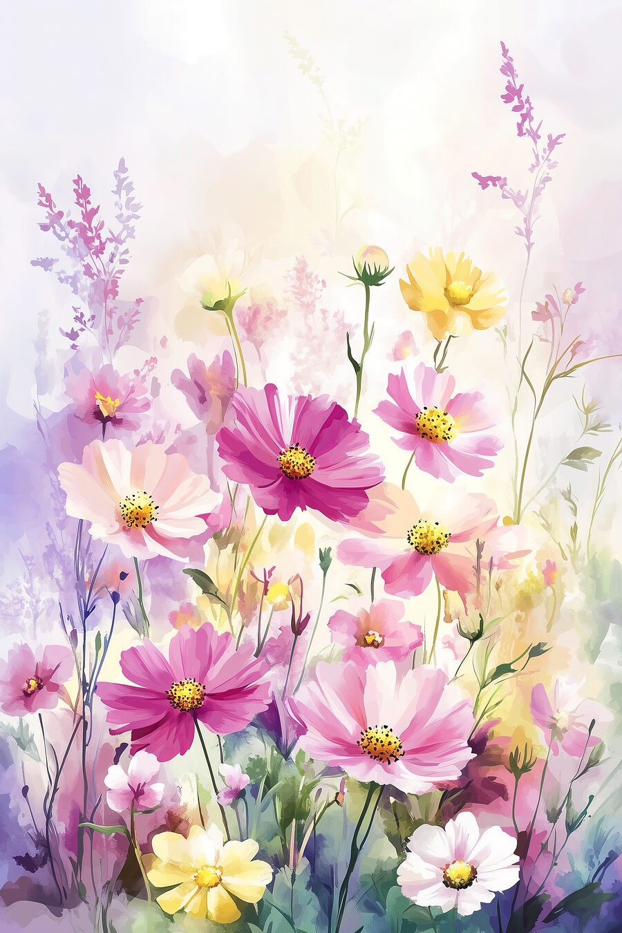 Flores silvestres en acuarela — diseño completo