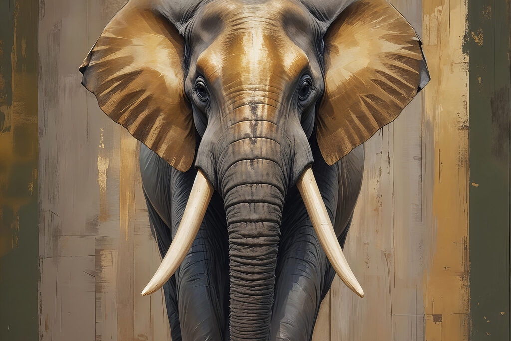 Elefante entre luces doradas — diseño completo