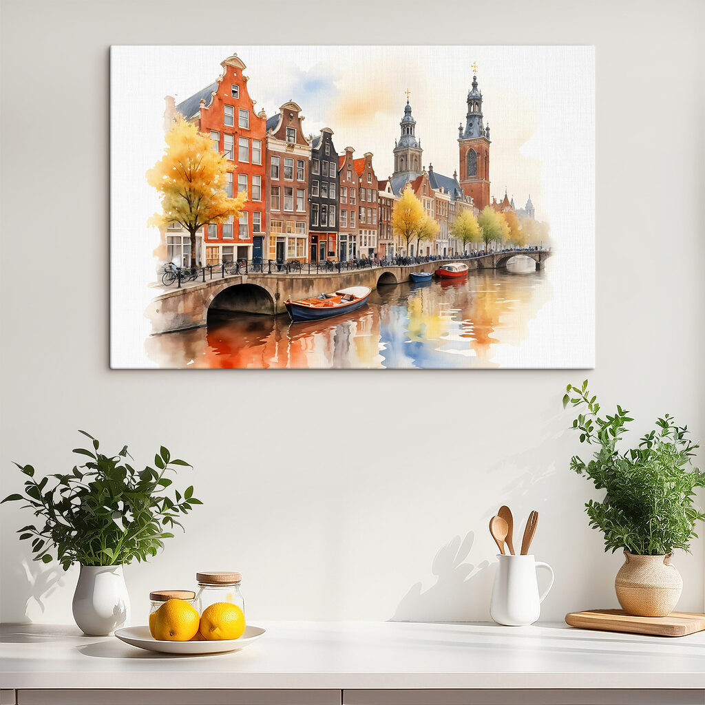 Ámsterdam en acuarela dorada en un interior