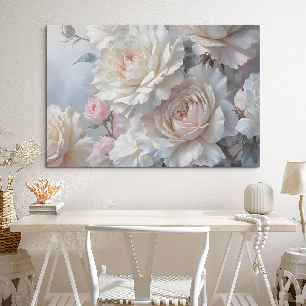 Rosas en rosa perla en un interior