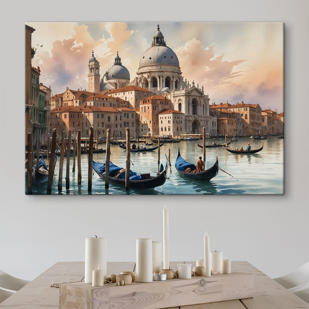 Góndolas al atardecer en un interior