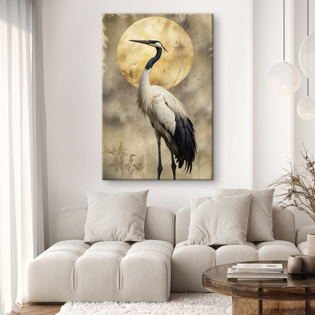Grulla ante luna dorada — interior 1