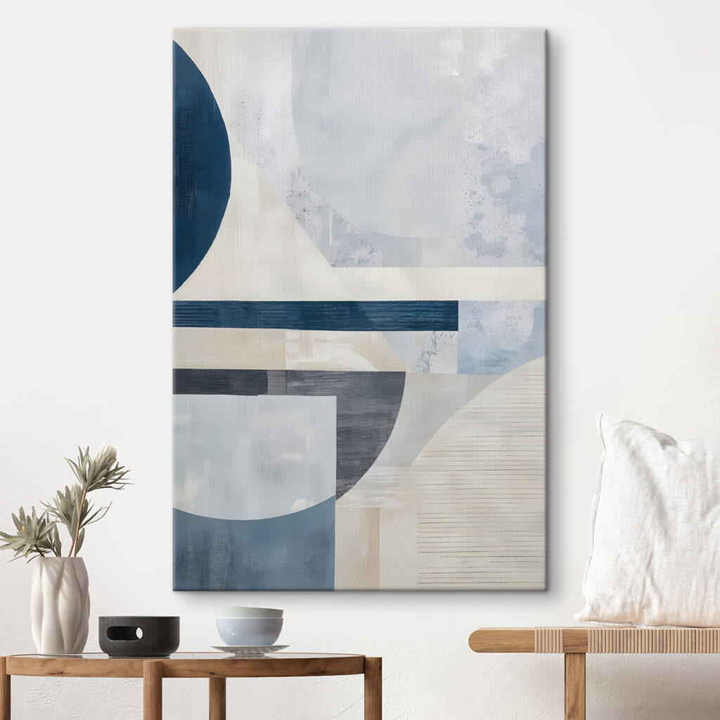 Arcos azules sobre blanco — interior 1