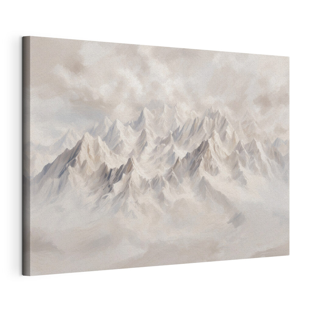 Picos blancos sobre nubes, lienzo tensado con el borde envolvente
