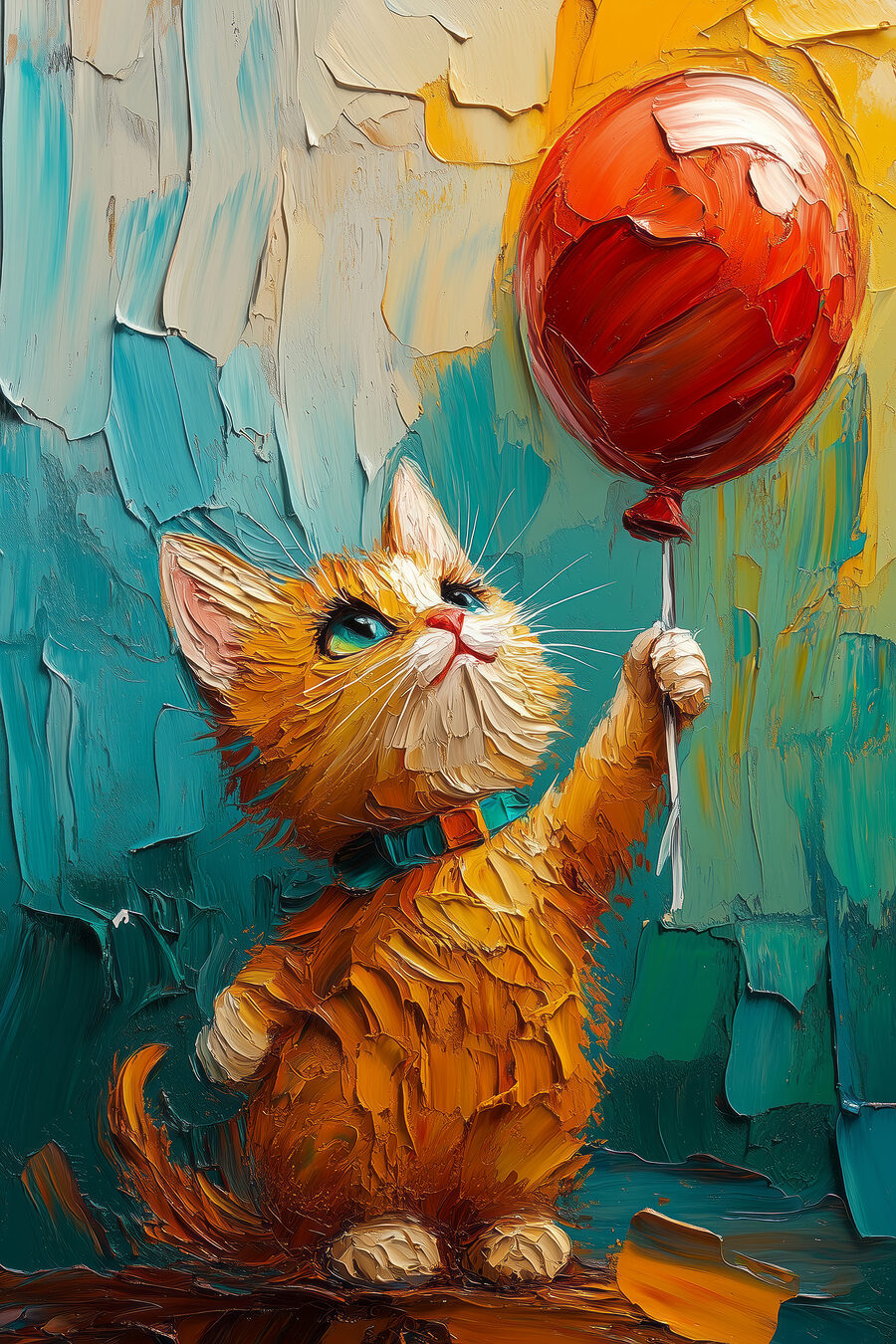 Gatito con globo rojo — diseño completo