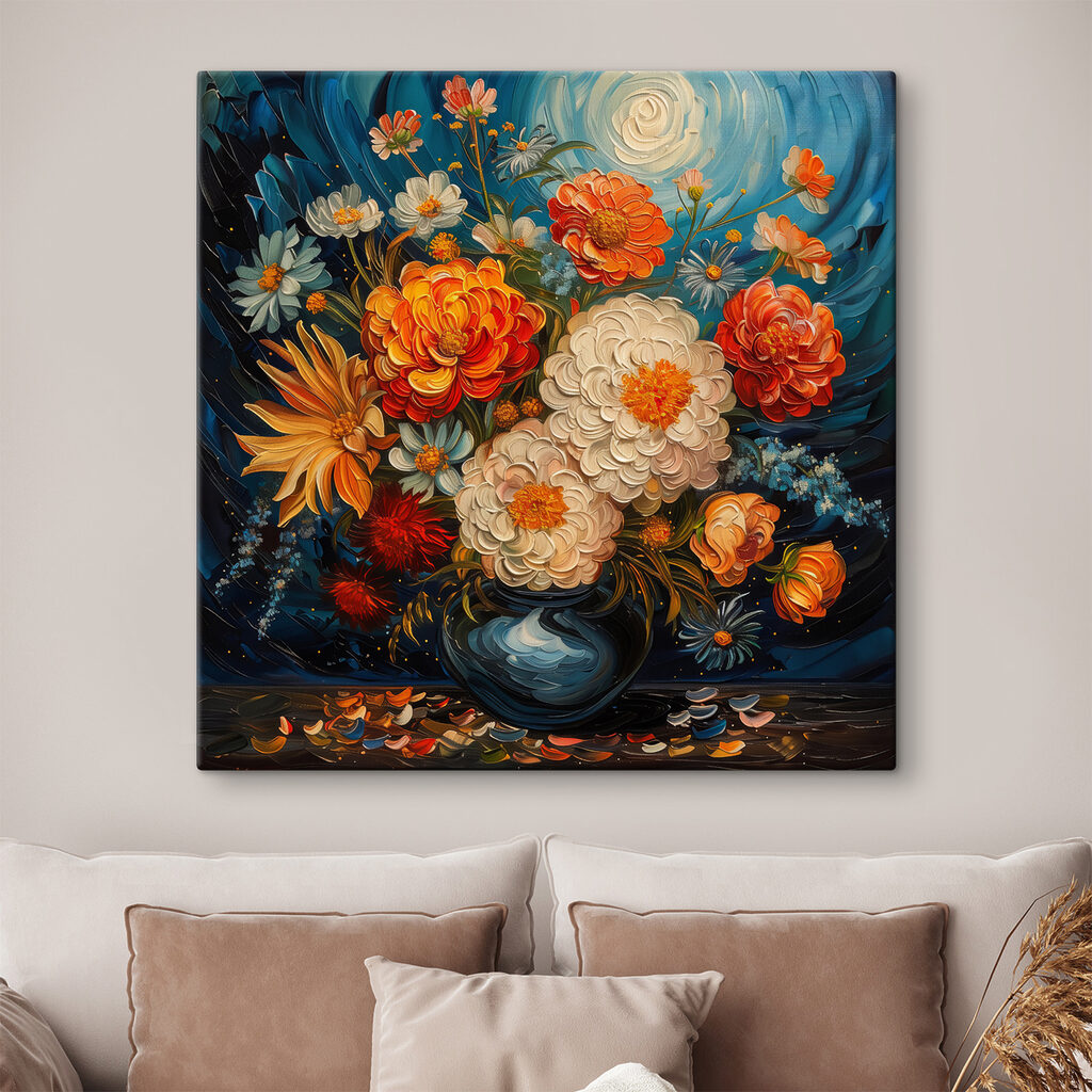Flores bajo remolinos azules — interior 1