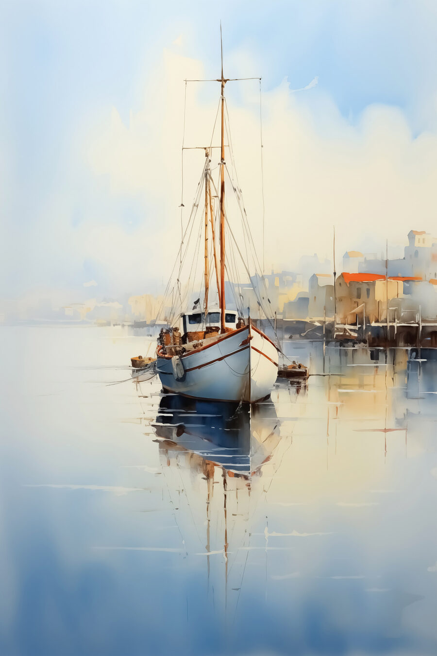 Velero en calma matinal — diseño completo