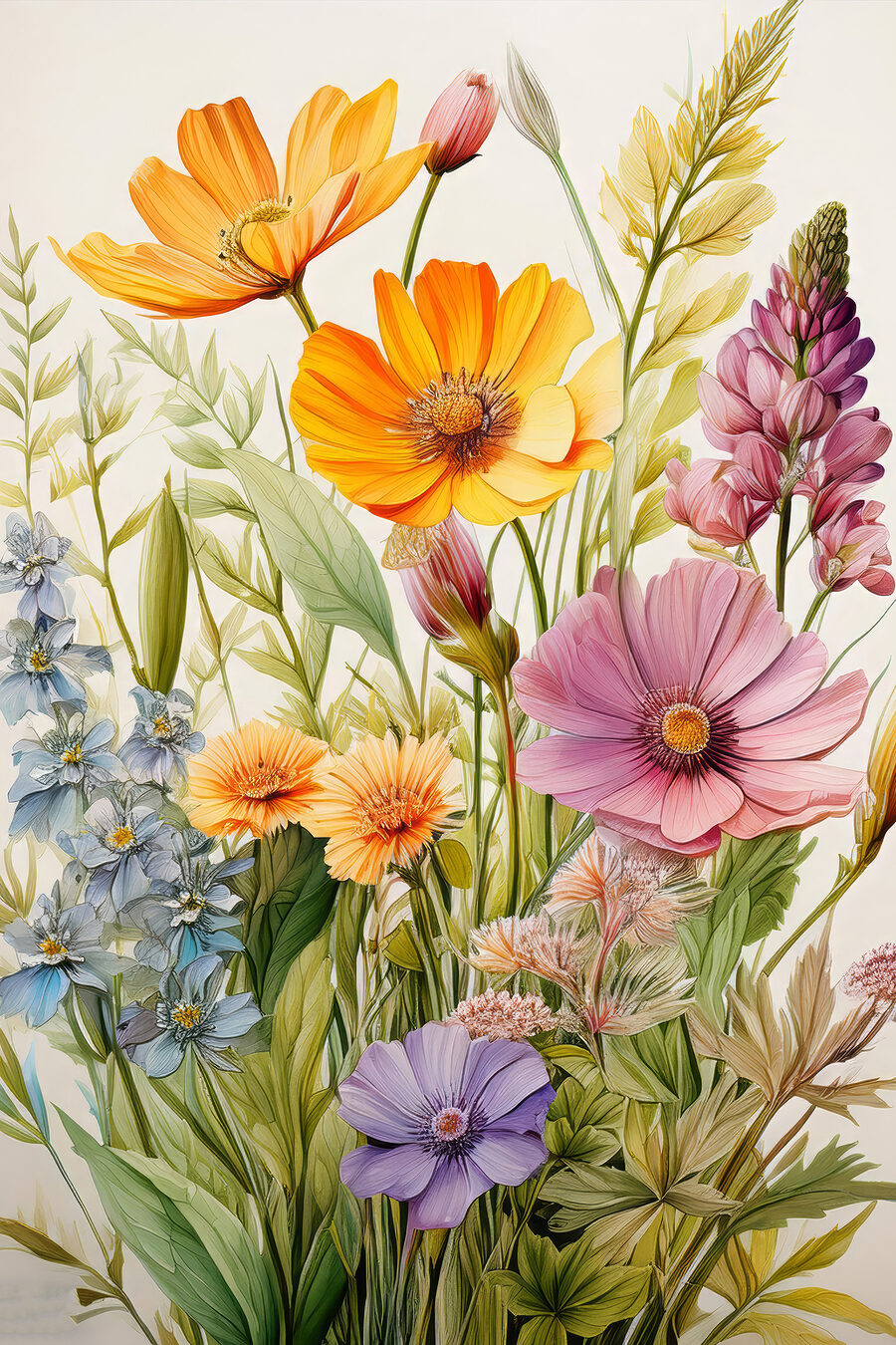 Flores silvestres dibujadas — diseño completo