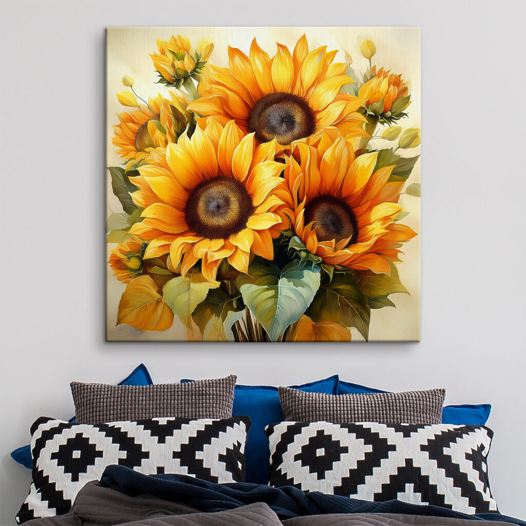 Girasoles muy juntos en un interior