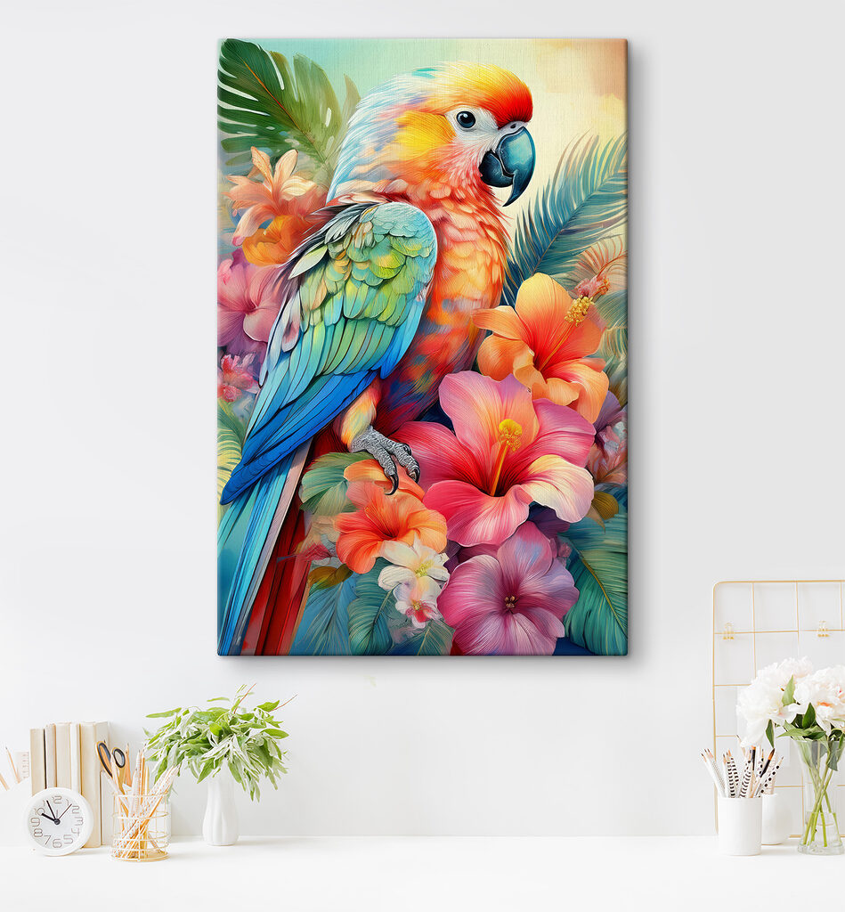 Loro entre flores tropicales — interior 1