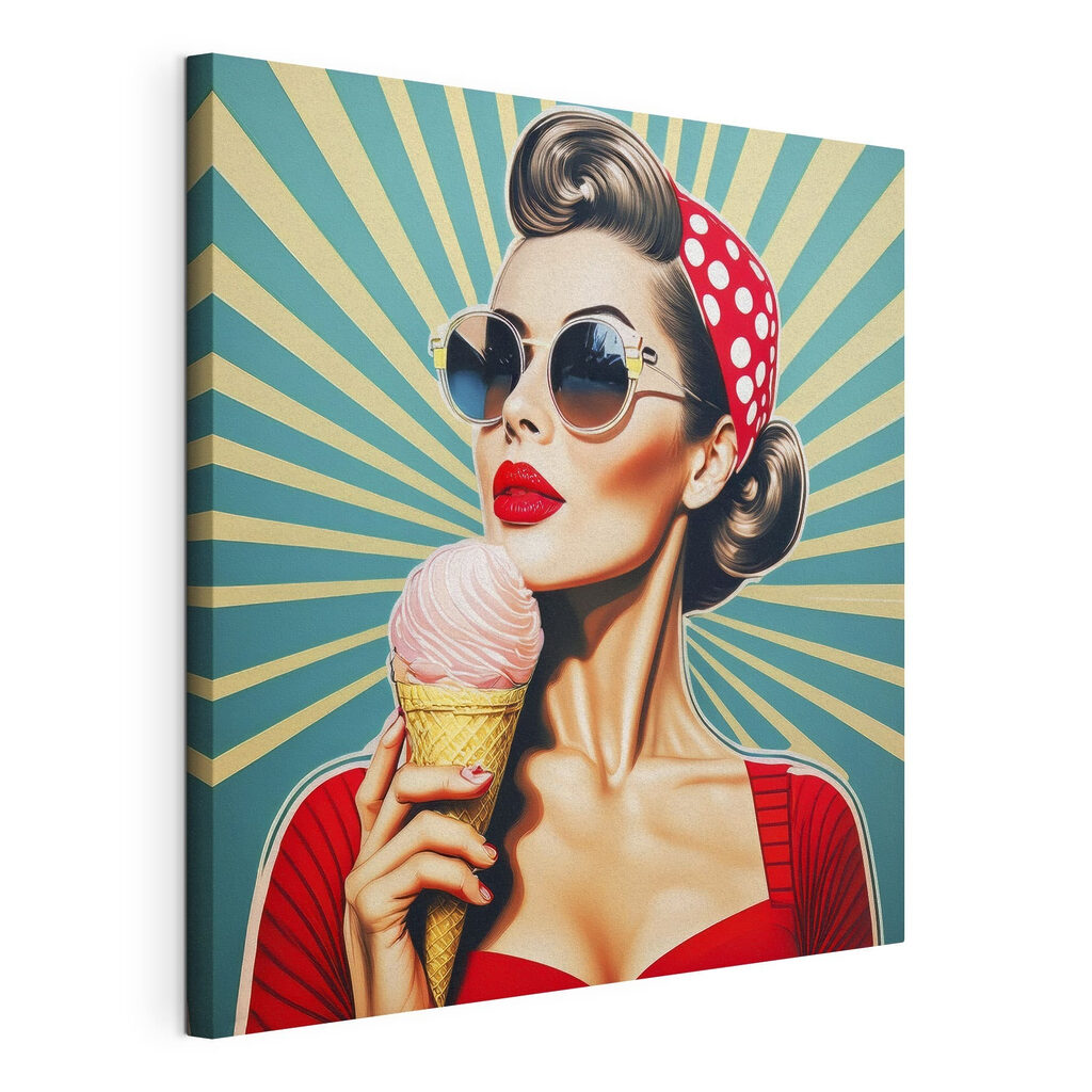 Retrato con helado, lienzo tensado con el borde envolvente