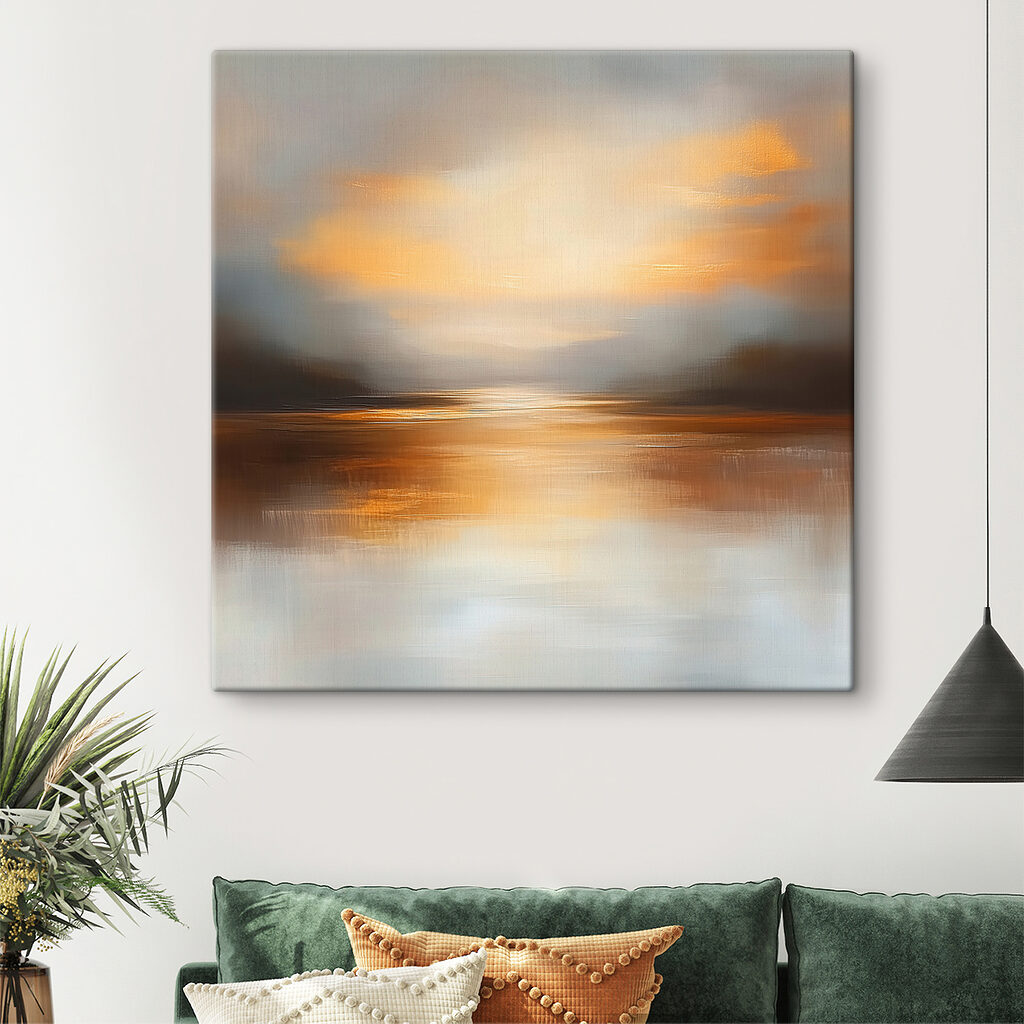 Atardecer dorado y reflejo en un interior