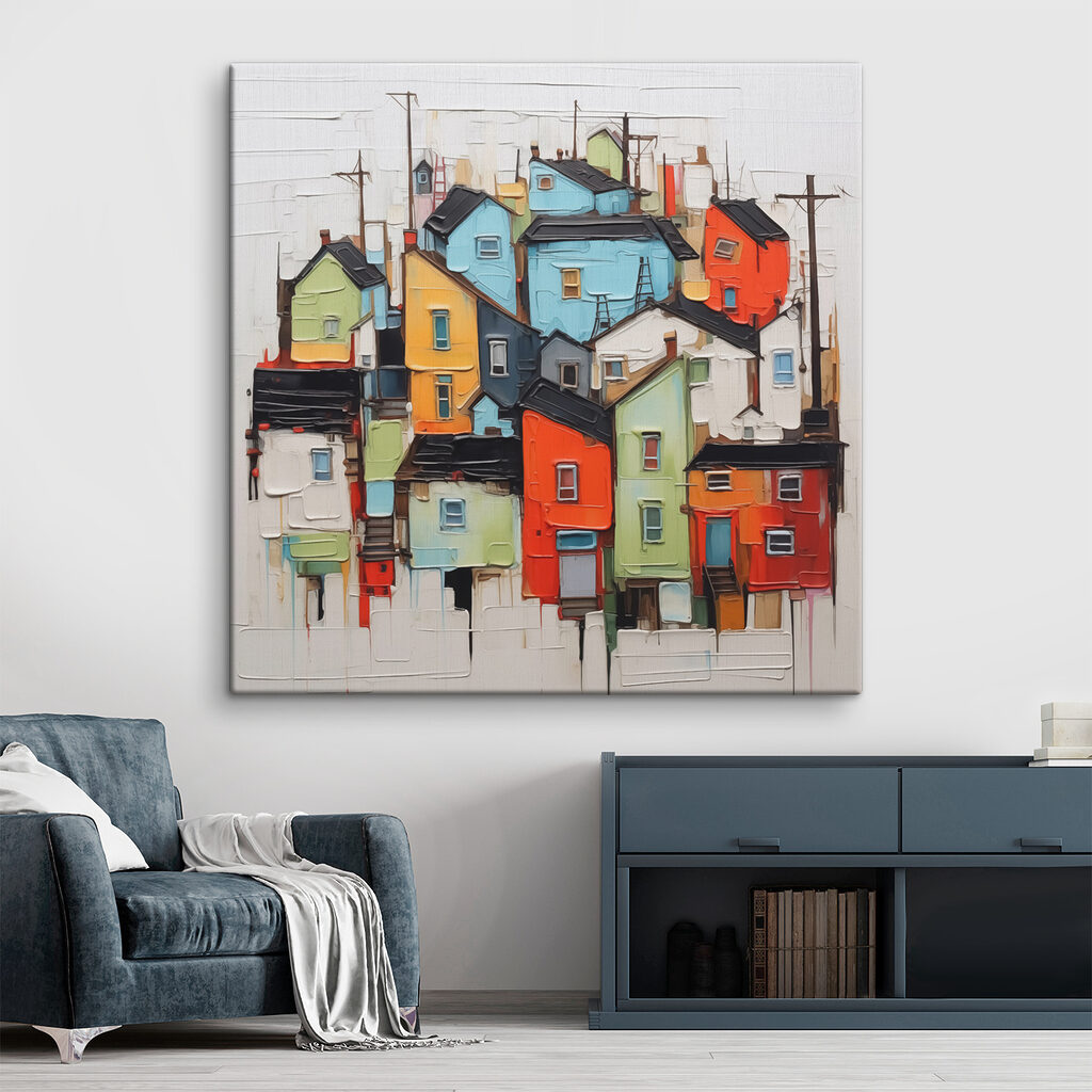 Casas de colores juntas en un interior