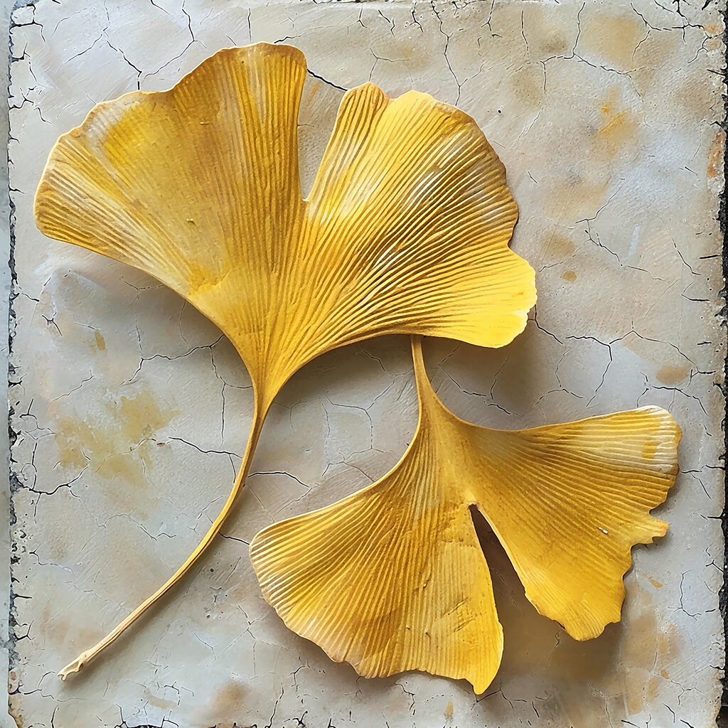 Ginkgo en abanicos dorados — diseño completo