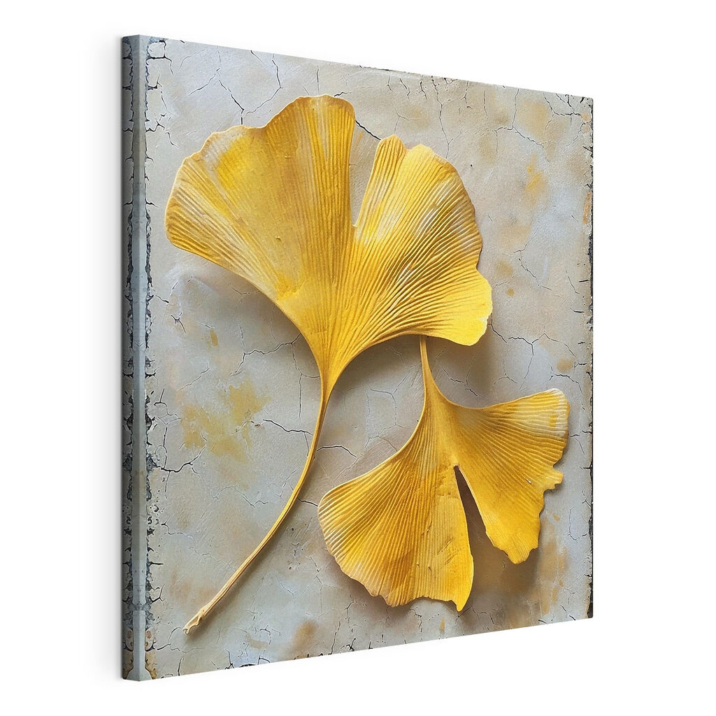Ginkgo en abanicos dorados, lienzo tensado con el borde envolvente