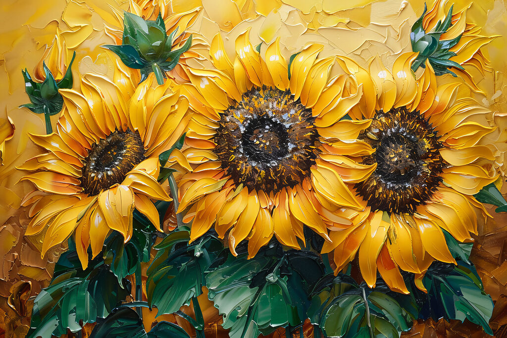 Girasoles sobre amarillo dorado — diseño completo