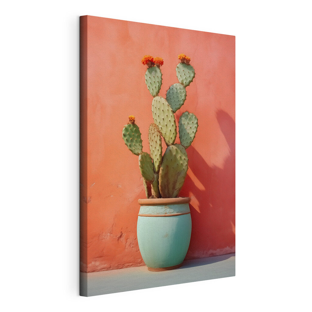 Cactus soleado, lienzo tensado con el borde envolvente