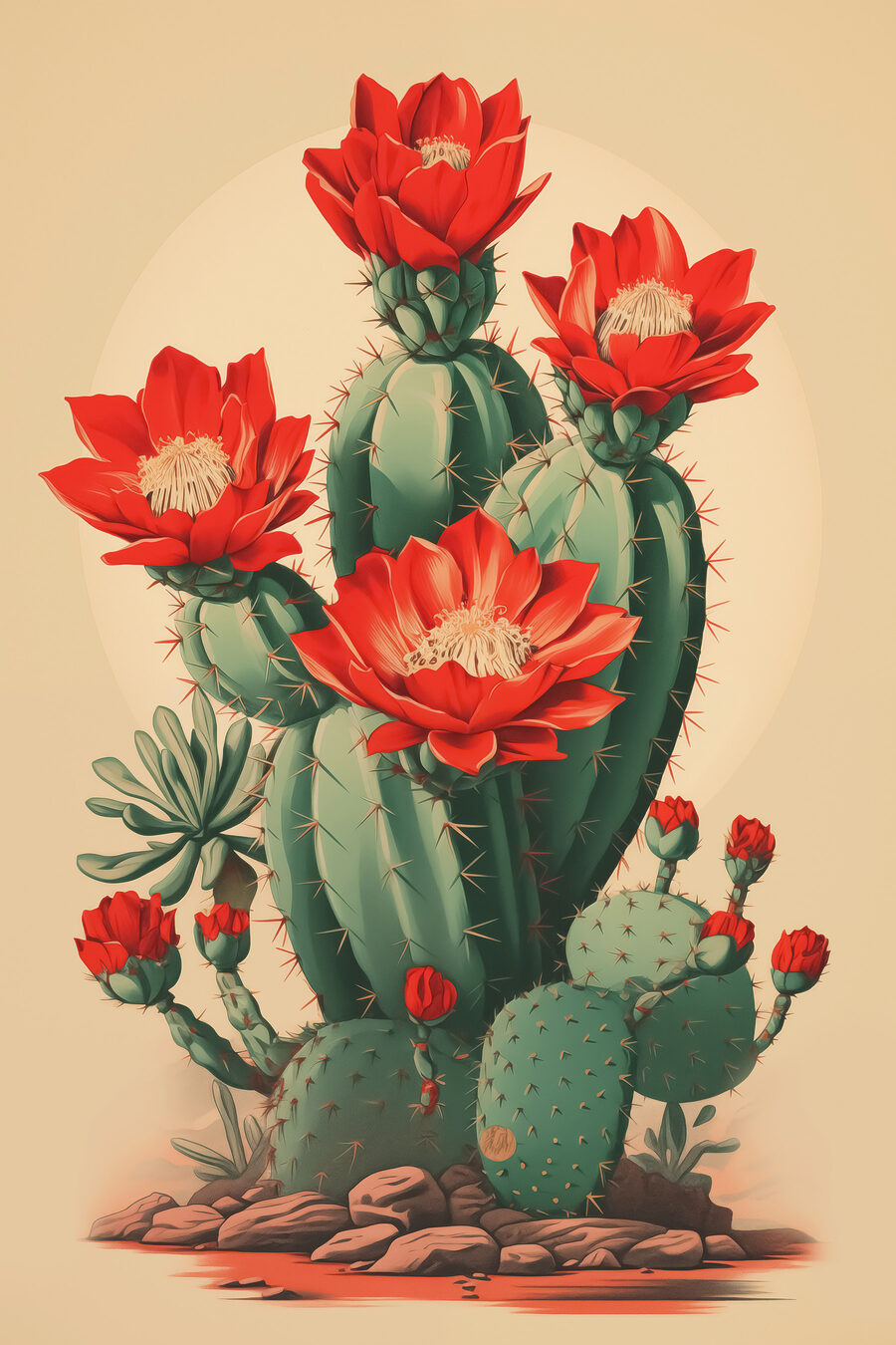 Cactus con flor roja — diseño completo