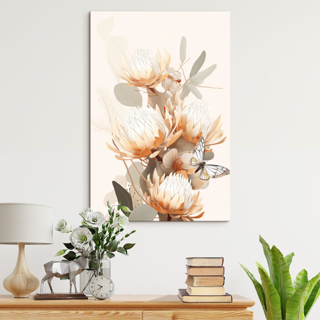 Proteas pálidas entre hojas — interior 2