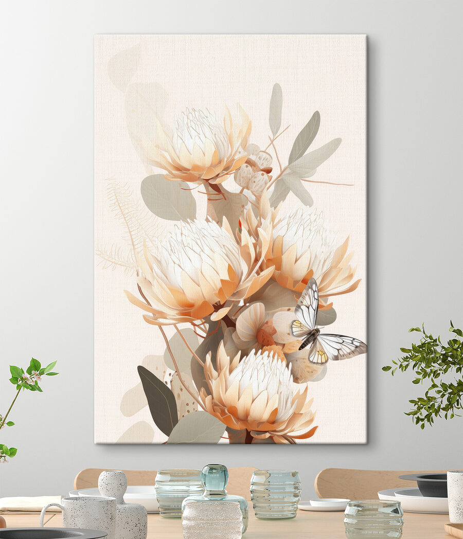 Proteas pálidas entre hojas — interior 1