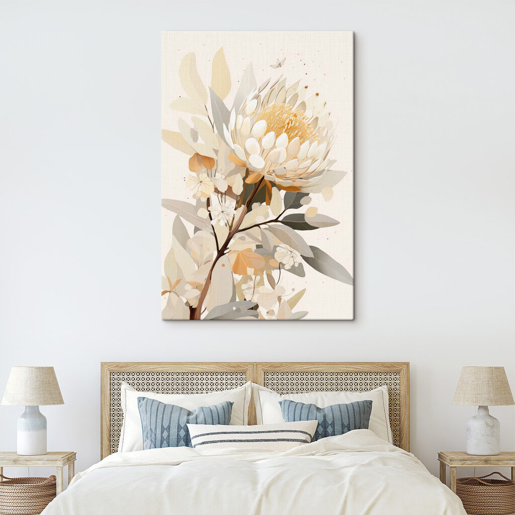 Protea entre hojas — interior 1