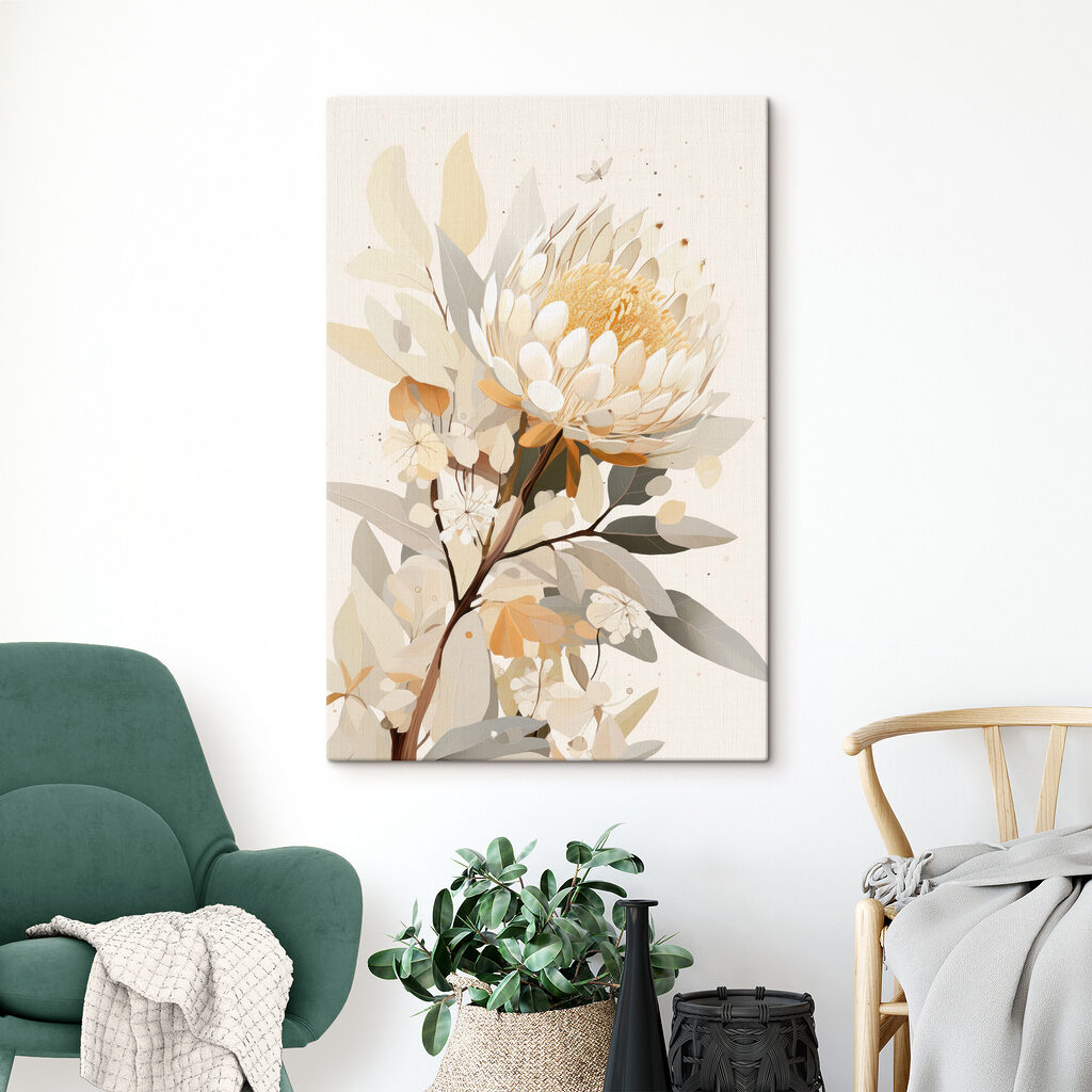 Protea entre hojas — interior 2