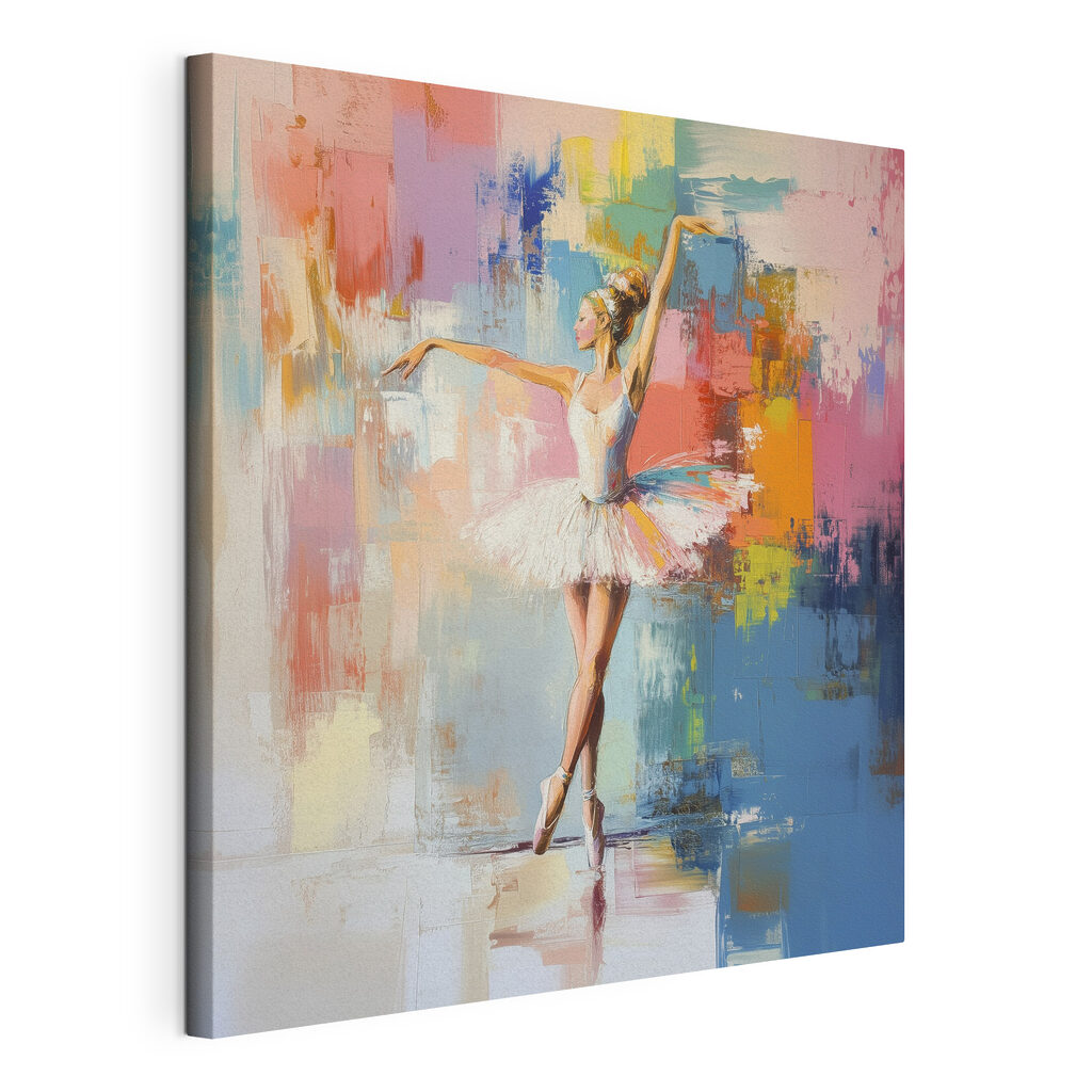Bailarina entre colores, lienzo tensado con el borde envolvente