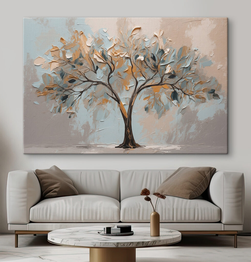 Árbol en tonos pálidos en un interior