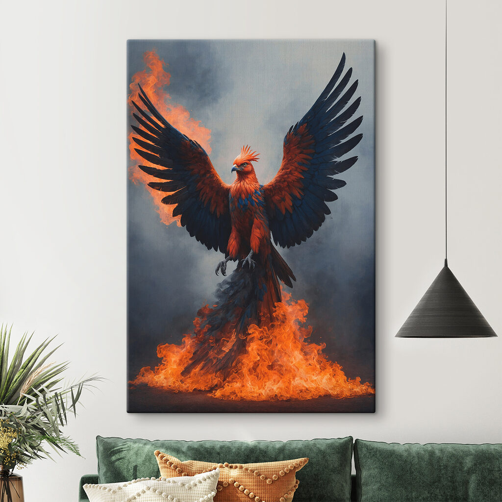 Fénix sobre llamas en un interior