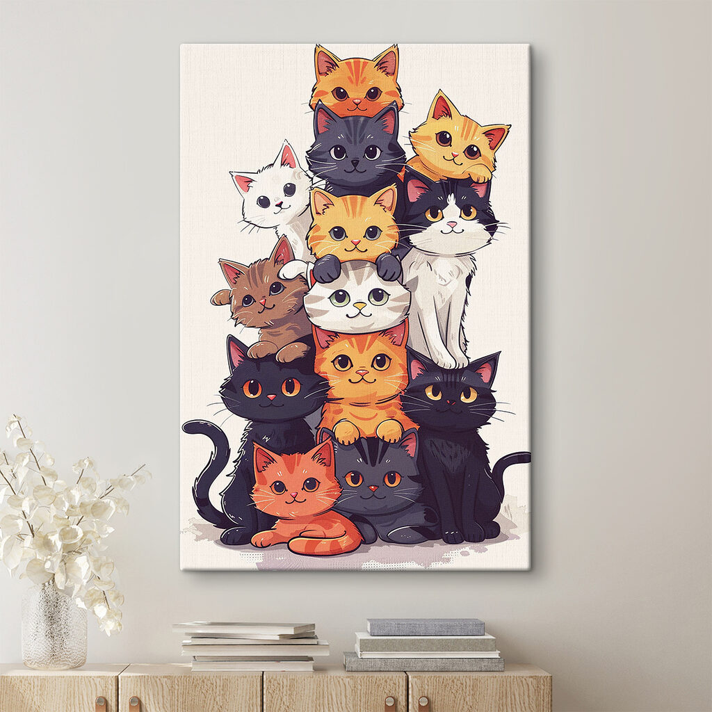 Pandilla de gatos en un interior