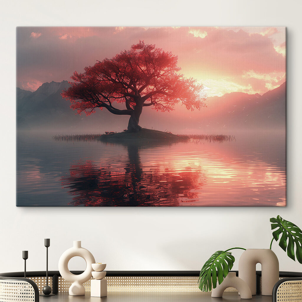 Árbol rojo al atardecer — interior 2