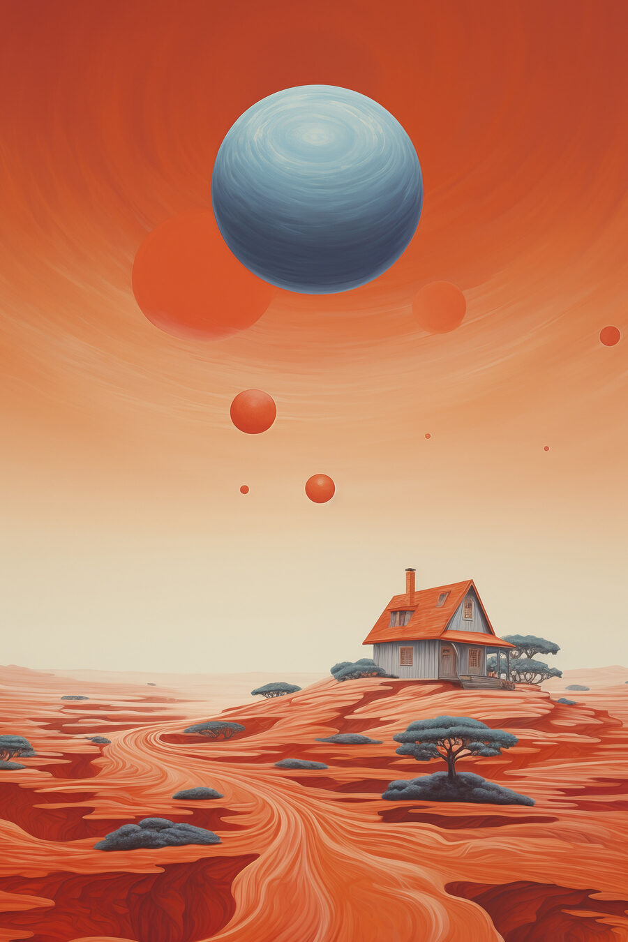 Casa bajo planetas flotantes — diseño completo