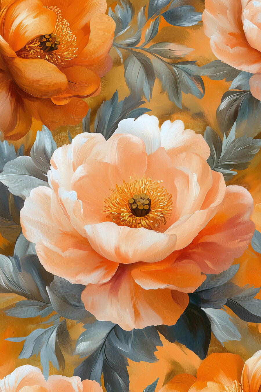 Flor melocotón entre hojas — diseño completo