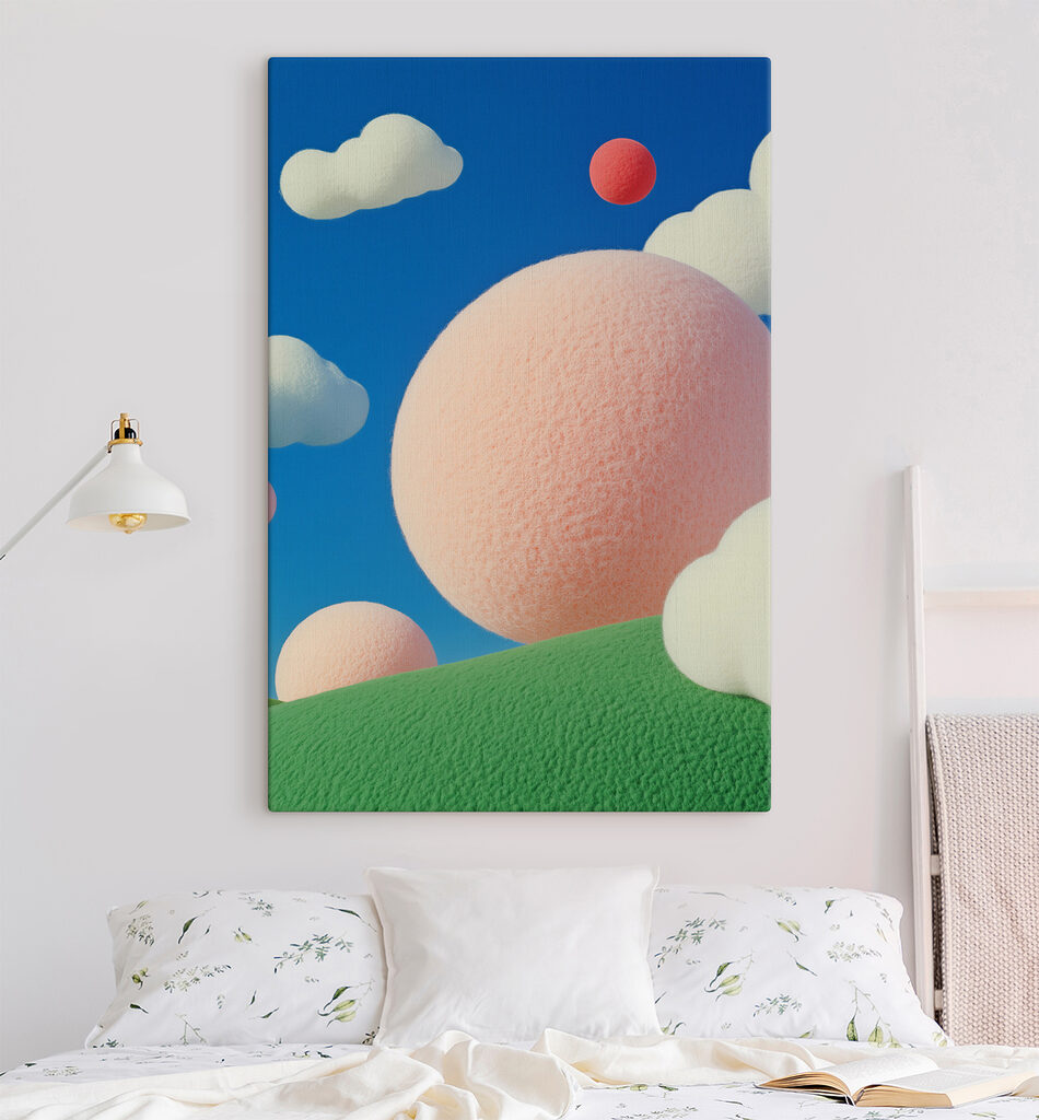 Esfera rosa sobre verde — interior 1