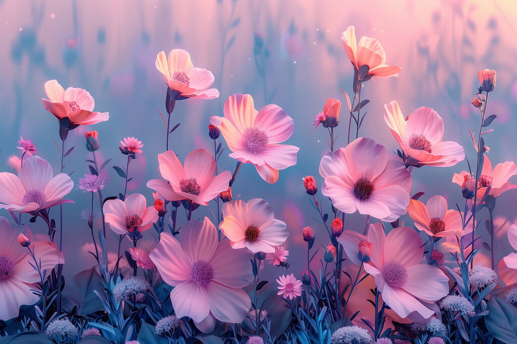 Flores rosas en lila — diseño completo