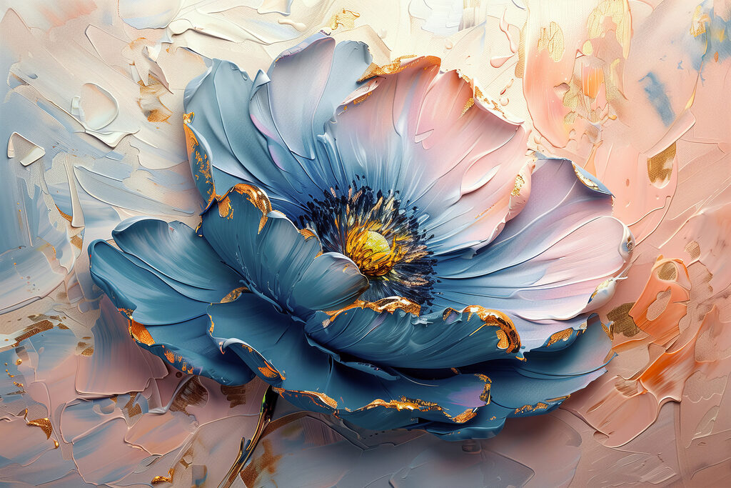 Flor azul y melocotón — diseño completo