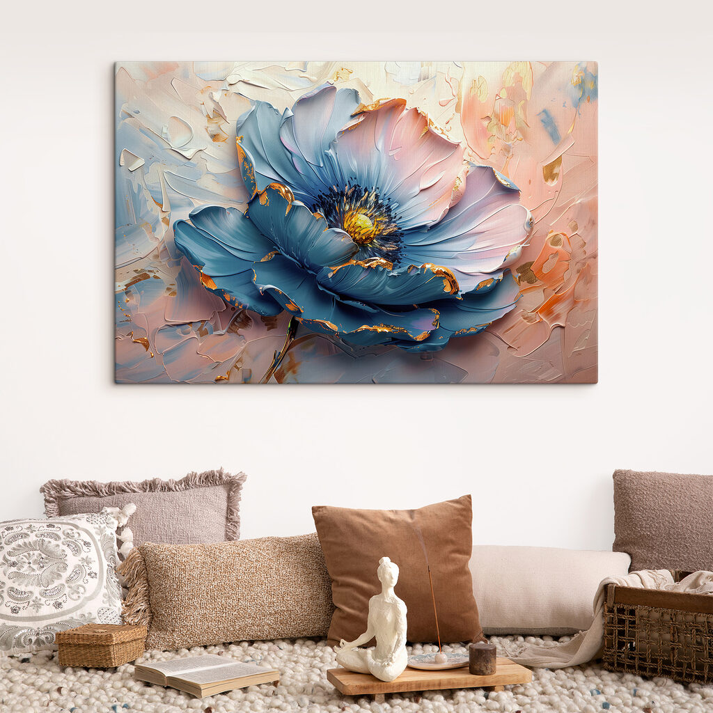 Flor azul y melocotón — interior 2