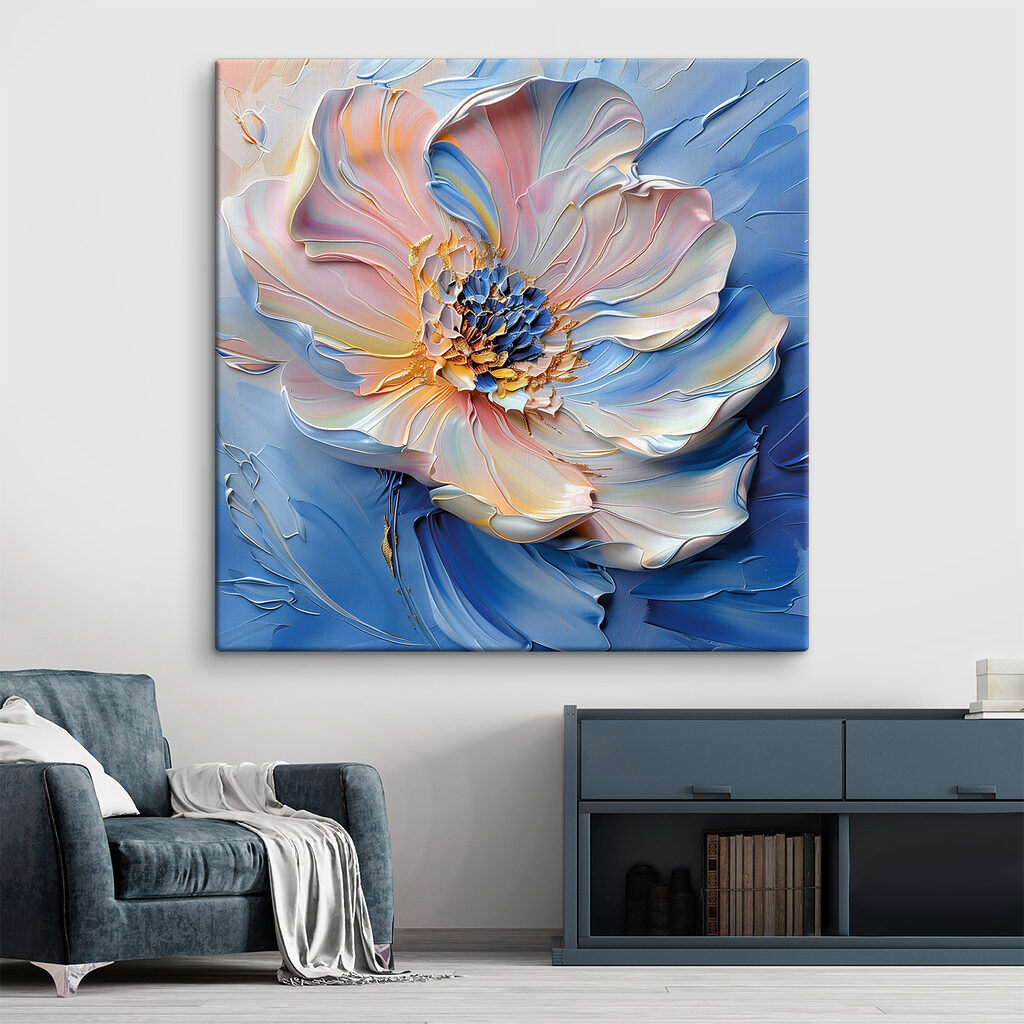 Flor pastel sobre azul — interior 2