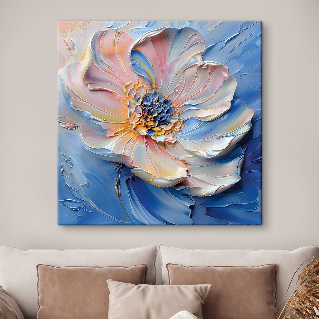 Flor pastel sobre azul — interior 3