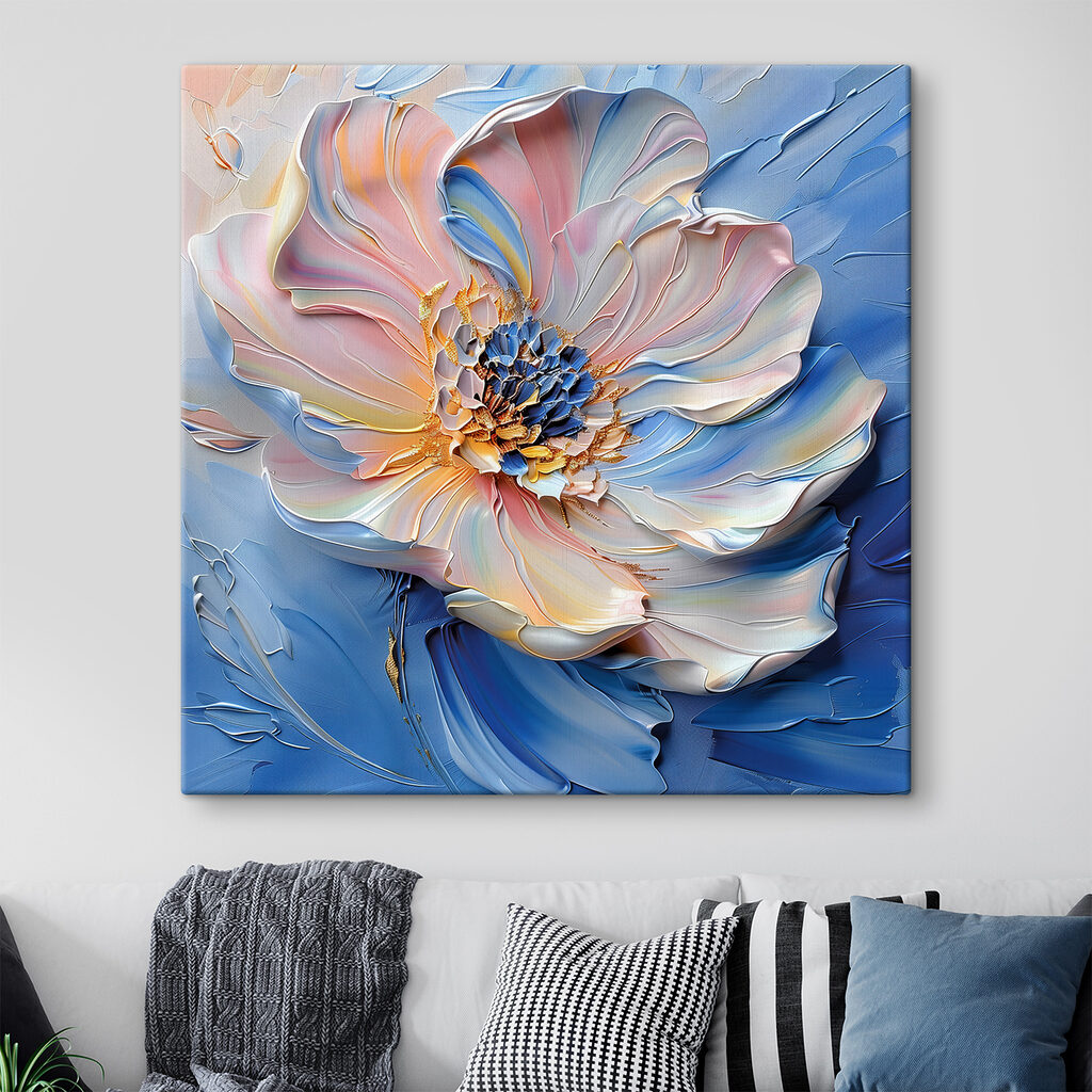 Flor pastel sobre azul — interior 1