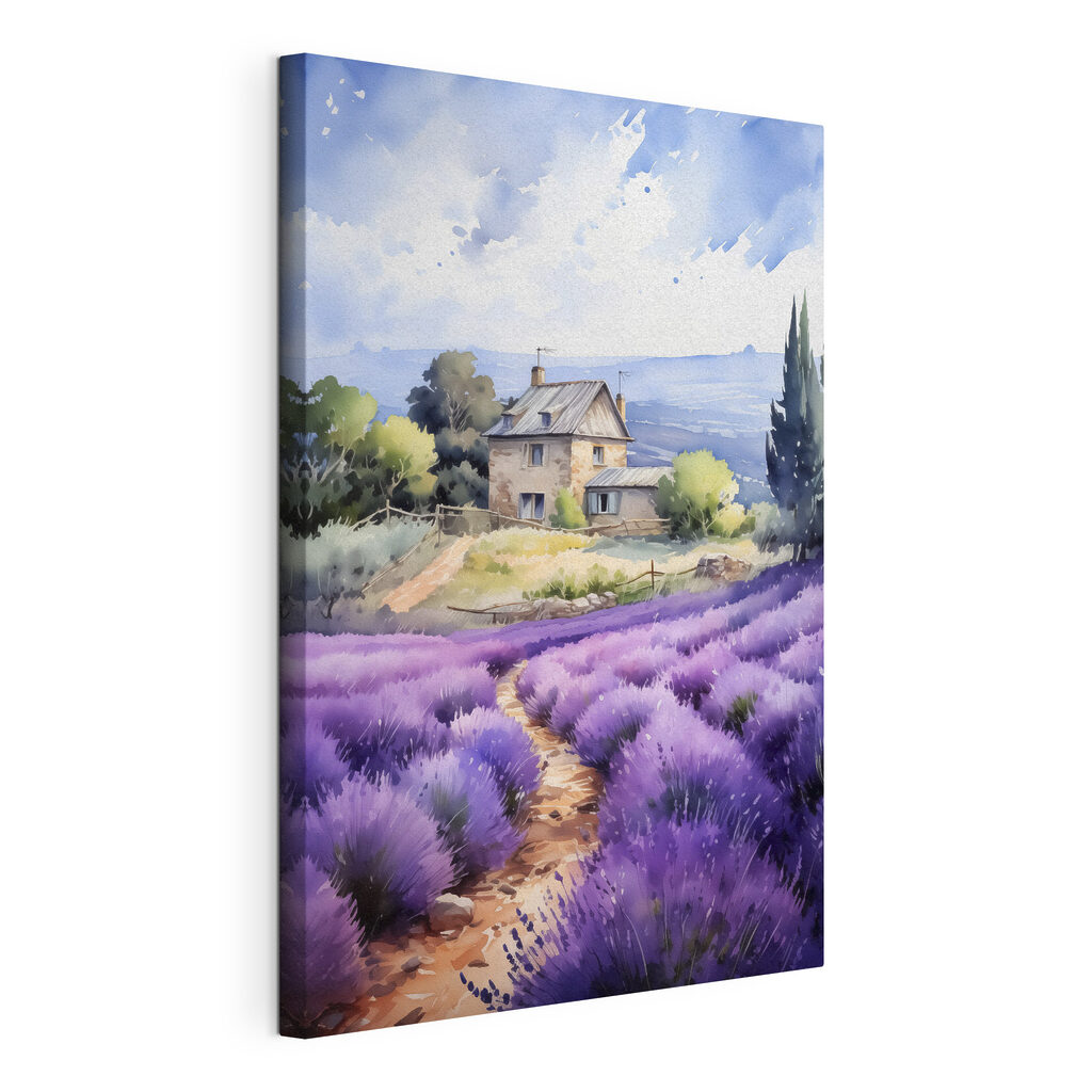 Lavanda hacia la casa, lienzo tensado con el borde envolvente