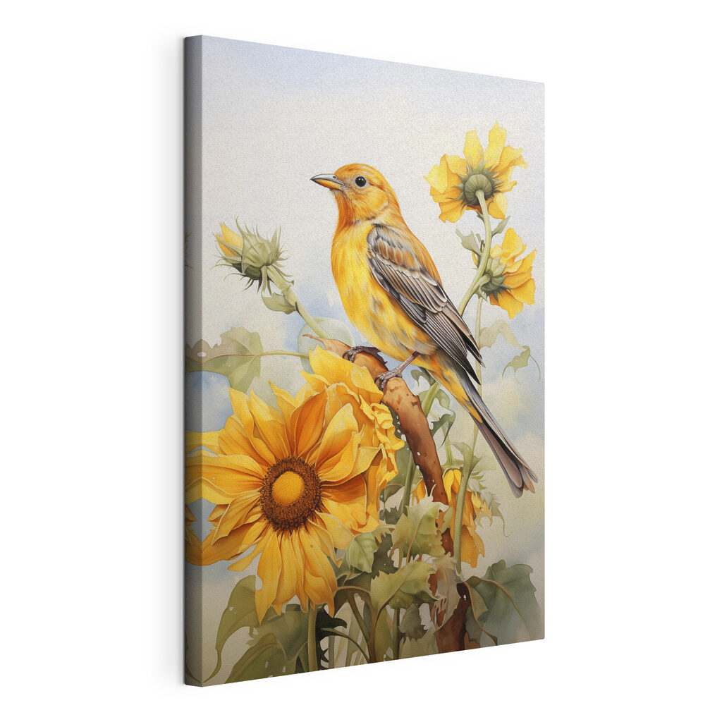 Pájaro entre flores amarillas — vista del producto