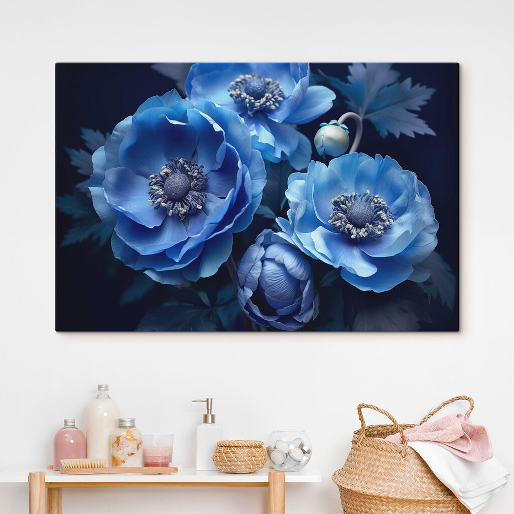 Tres flores azul profundo — interior 2