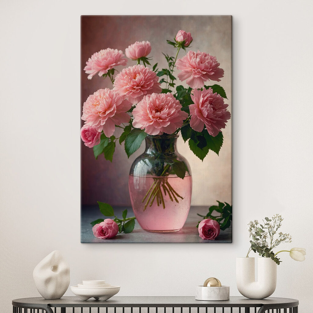 Ramo rosa en florero — interior 1