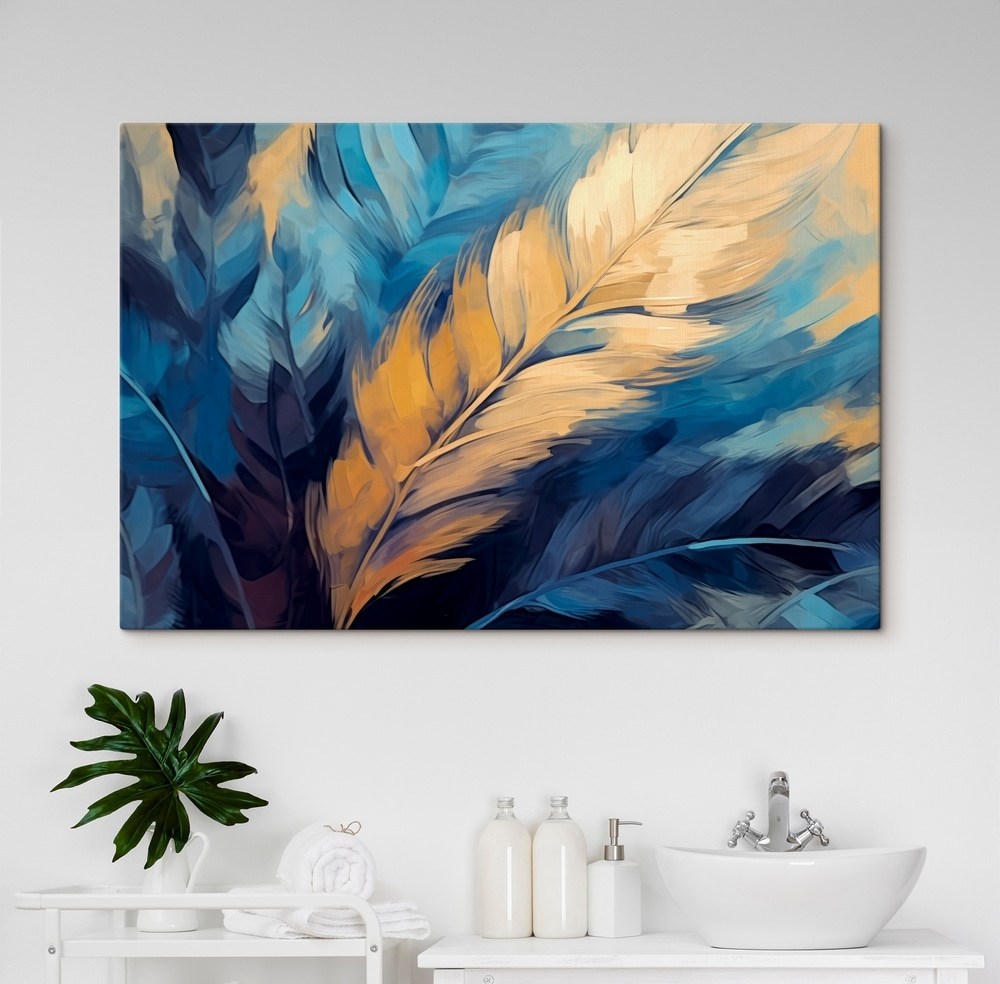 Pluma dorada en azul — interior 2