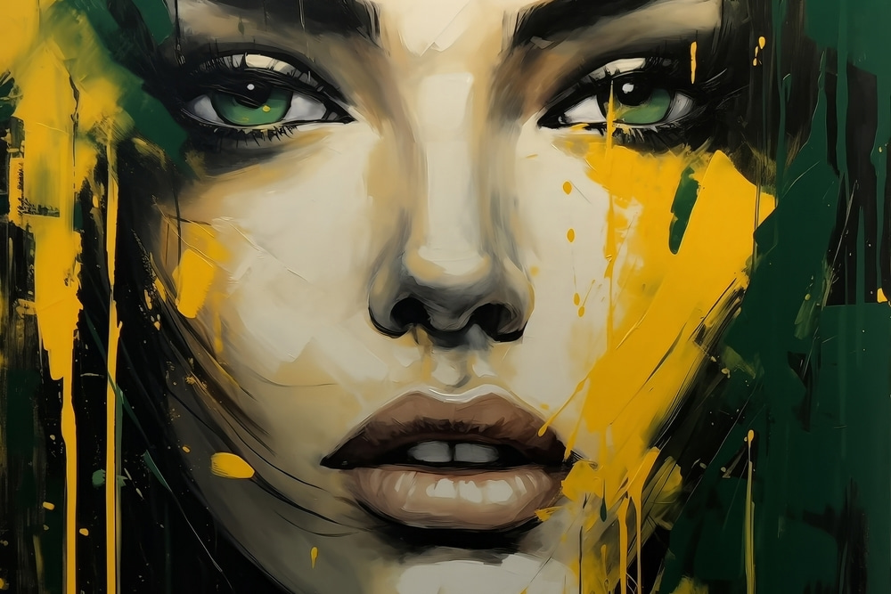 Ojos tras pintura amarilla — diseño completo