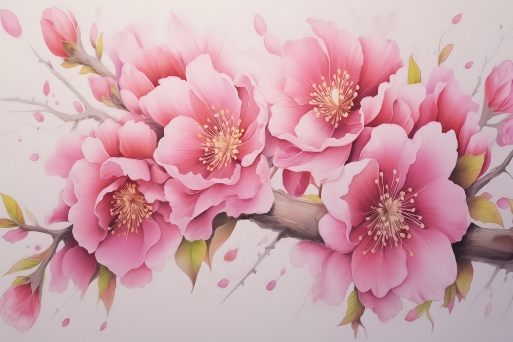 Flores rosas en ramas — diseño completo
