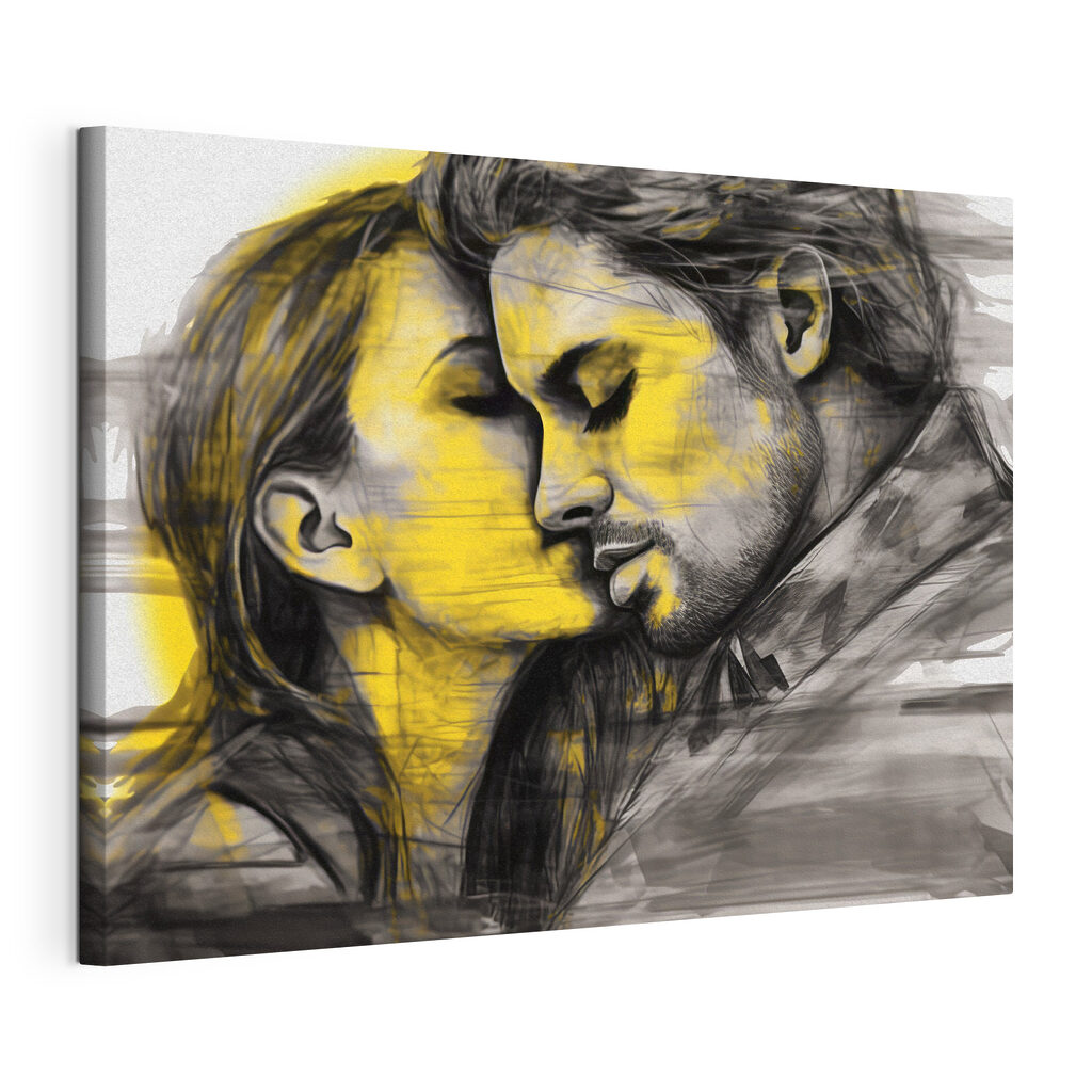 Un beso en amarillo, lienzo tensado con el borde envolvente