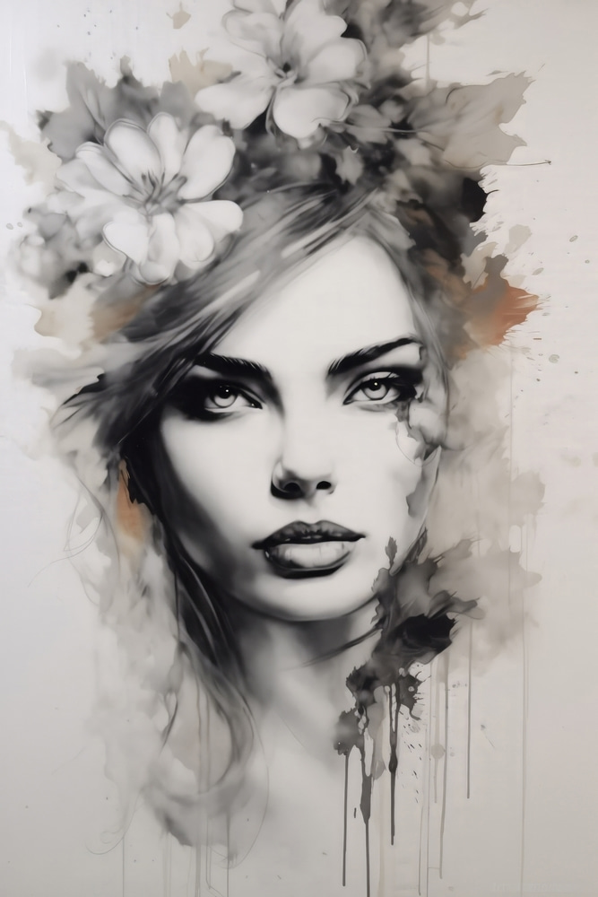 Flores sobre ojos dibujados — diseño completo