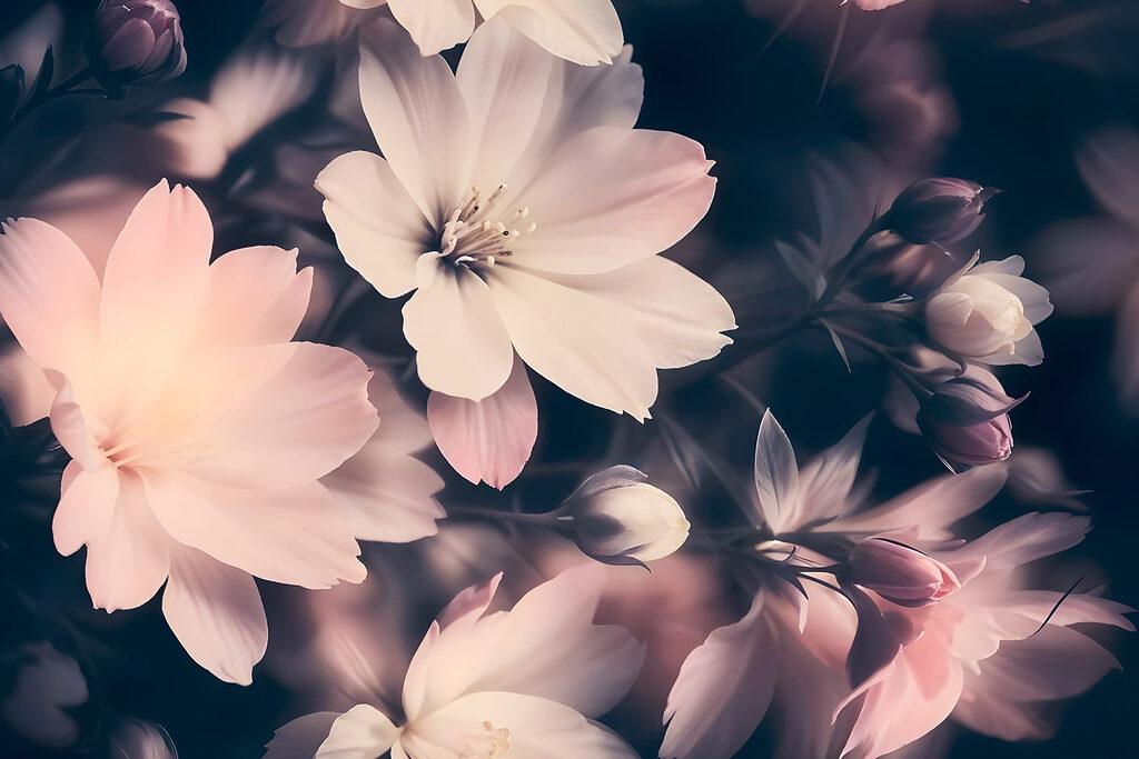Flores rosas nocturnas — diseño completo